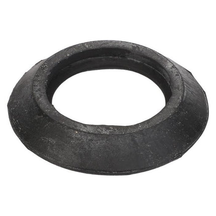 The AGCO Massey Ferguson rubber grommet, model number 827559M1, is a black rubber component with a central hole, designed for plumbing or mechanical applications to provide a tight seal.