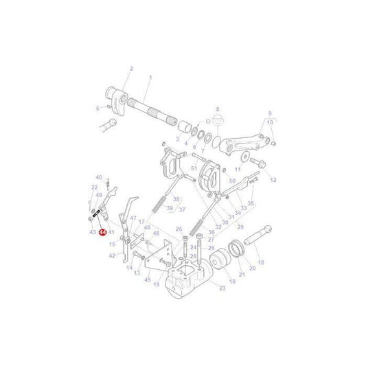 Exploded view diagram of a mechanical assembly with numbered parts, showcasing an arrangement of shafts, rods, and other components from Massey Ferguson tractor parts, including the Massey Ferguson - Screw - 898153M3 by AGCO.
