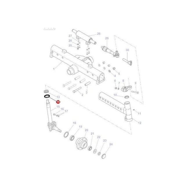 Exploded diagram of a mechanical assembly from the Massey Ferguson 7600 Series, detailing numbered components and their arrangement. Component 13, specifically the AGCO Massey Ferguson Seal (part number 3905727M91), is highlighted in red. The diagram also shows various parts including screws, bolts, and connectors.