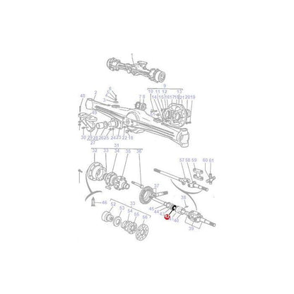 Diagram showing an exploded view of a mechanical assembly for Massey Ferguson tractor parts, featuring the 100 Series with various components labeled by numbers for reference. Highlighted in this diagram is the AGCO brand Massey Ferguson Seal, part number 392107X1.