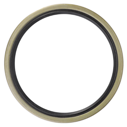 The Massey Ferguson - Seal Final Drive - 395527X1 by AGCO is a 100 Series circular sealing ring featuring an outer metallic surface and an inner black rubber section, commonly used in Massey Ferguson tractor parts.