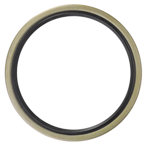 The Massey Ferguson - Seal Final Drive - 395527X1 by AGCO is a 100 Series circular sealing ring featuring an outer metallic surface and an inner black rubber section, commonly used in Massey Ferguson tractor parts.