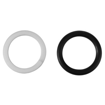 A kit from AGCO’s Massey Ferguson collection, featuring a white circular seal on the left and a black circular seal on the right, both set against a plain white background, reminiscent of the classic styling seen in Massey Ferguson's 200 Series tractors. Introducing: Massey Ferguson - Seal Kit - 3477804M1.