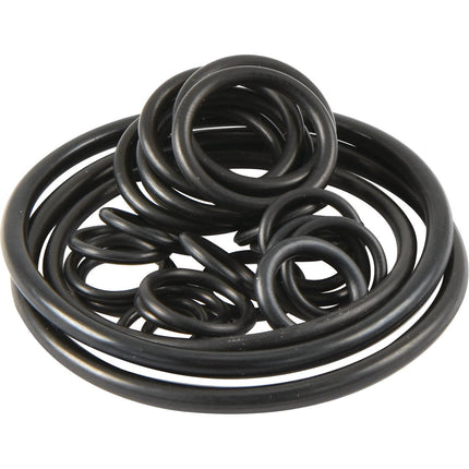 A set of black rubber O-rings in various sizes, ideal for use in an MK1 Pump or a Massey Ferguson model 1810467M91, perfectly packaged as the Seal Kit (MK1 Pump) by Sparex, Part No. S.41502.