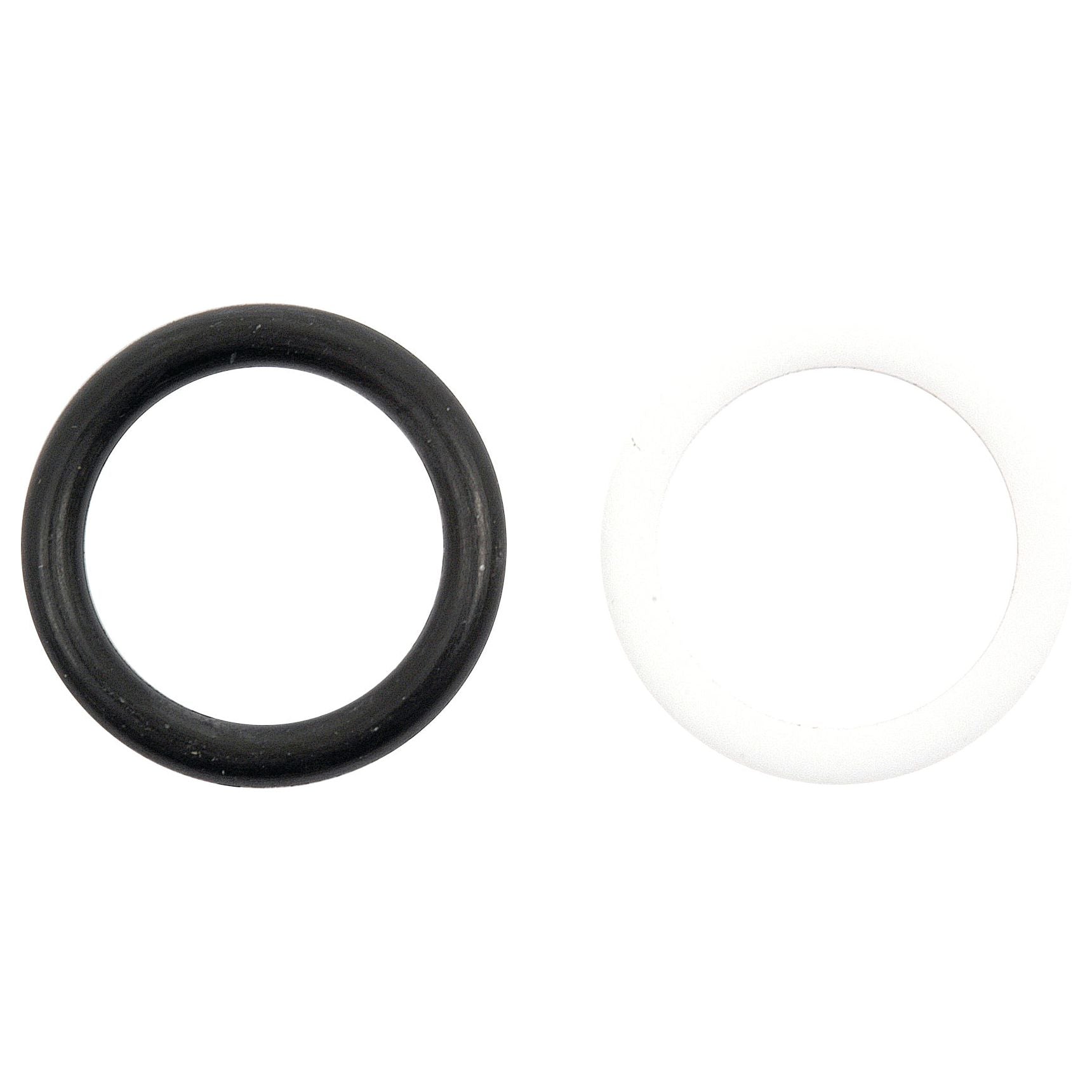 Two O-rings, one black and one white, positioned side by side on a white background, ready for installation in the Sparex Seal Kit (Spool Valve) S.42142, ensuring compatibility and reliability for your Case IH equipment.