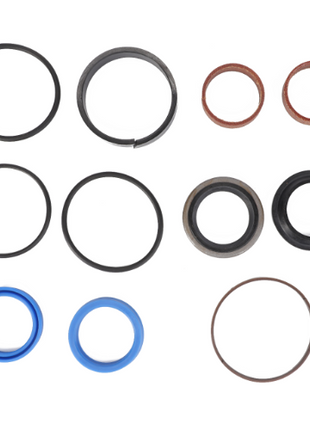 AGCO’s Massey Ferguson Seal Kit Steering Cylinder 4WD (part number 3484327M92) includes various rubber and metal o-rings and seals, commonly used in Massey Ferguson tractor parts, arranged in a grid on a white background.