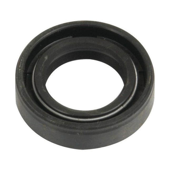 A detailed close-up of a black rubber oil seal with a spring, known as Seal - Pump Shaft (Sparex Part No. S.3768) from the Sparex brand, ideal for use in equipment like David Brown tractors or Plessey pumps.