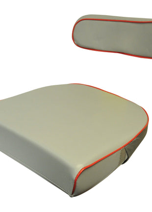 The Seat Cushion & Back Rest (Sparex Part No.S.610) by Sparex, featuring a gray finish with red piping, is an ideal choice for Massey Ferguson tractor enthusiasts.