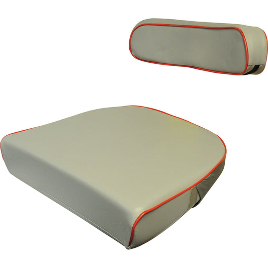 The Seat Cushion & Back Rest (Sparex Part No.S.610) by Sparex, featuring a gray finish with red piping, is an ideal choice for Massey Ferguson tractor enthusiasts.