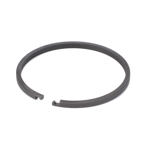 A black metal piston ring with an open gap, typically used in automotive engines, including the 3000 Series Massey Ferguson tractor series. This product is known as the Massey Ferguson - Segment - 3384502M1 by AGCO.