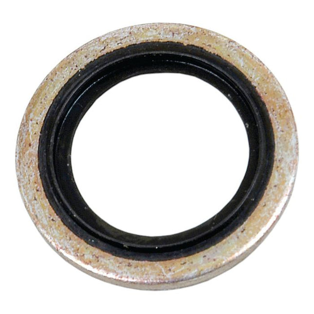 Self centering Bonded Seal 3/4'' JIC (Sparex Part No.S.1968) with a black inner ring, viewed from above, isolated on a white background – a precise and reliable solution for your needs, brought to you by Sparex.