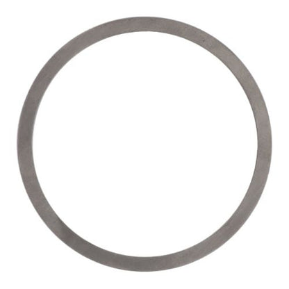 A metallic washer named "Shim Swivel Cap" with a circular shape and a smooth surface, designed specifically for Massey Ferguson models (Product Code: 3428723M1) by AGCO.