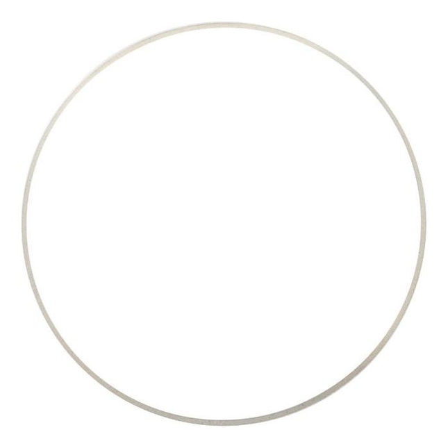 A straightforward, slim metallic ring identified as the Massey Ferguson - Shim for Liner - 735227M1 from AGCO's 100 Series is displayed against a white background.