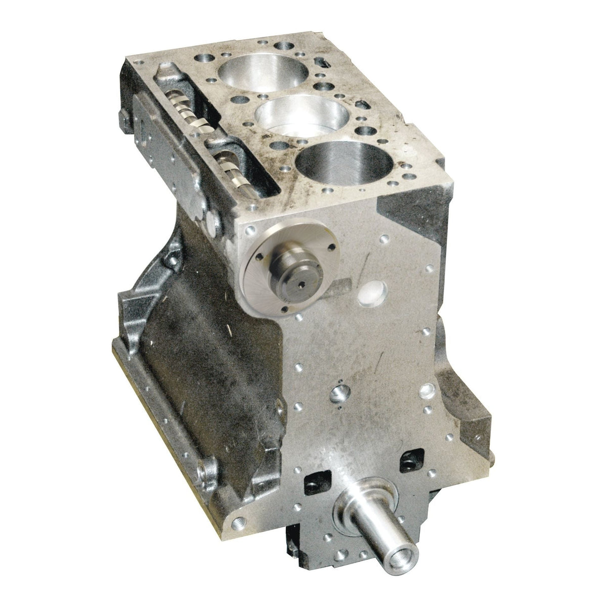 The Short Engine: AD3.152 - S.43766 from Sparex is a metal engine block with visible cylinders and mounting points, featuring an unfinished surface and provisions for various automotive components, including a Sparex lip seal.