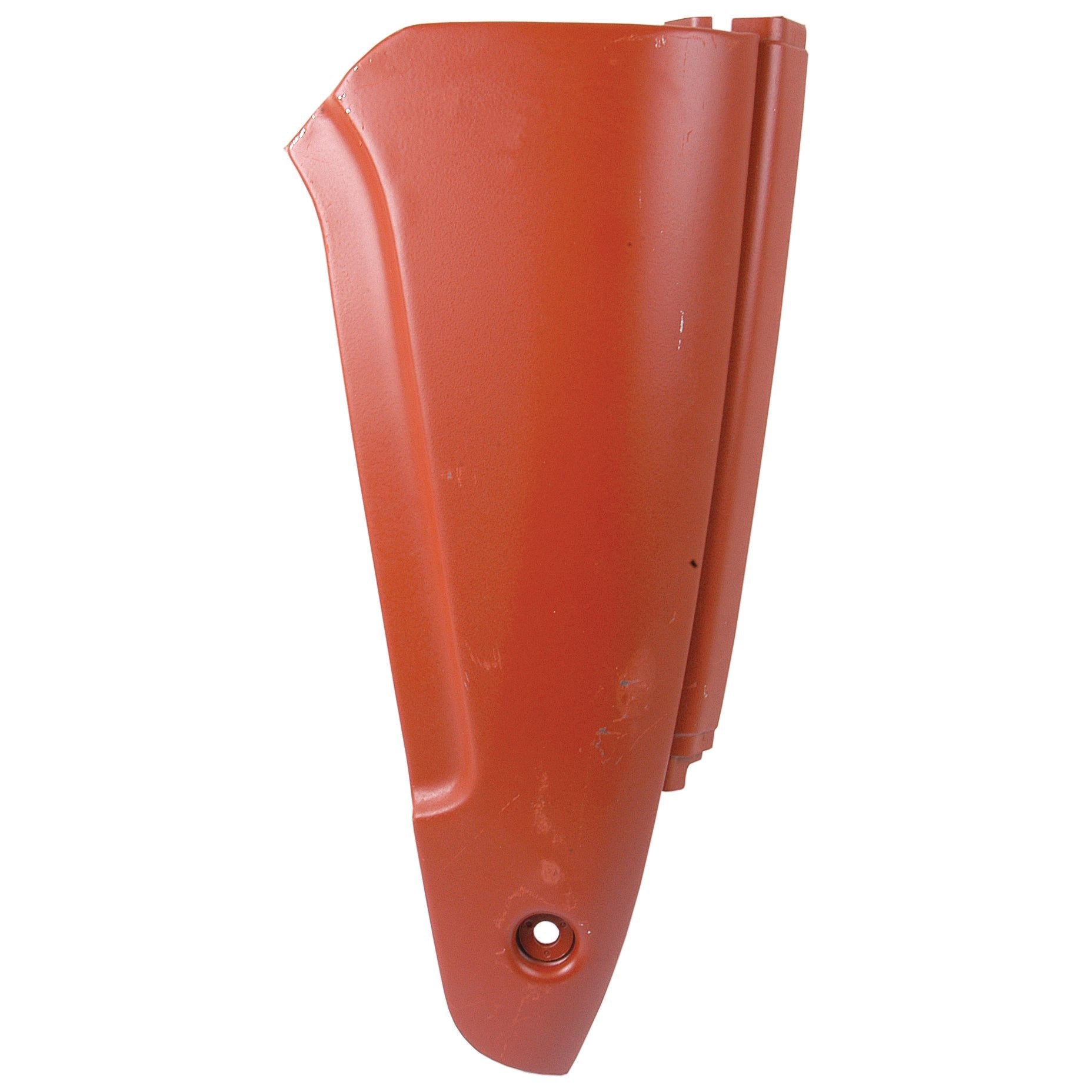 Red metal automotive body panel with pre-drilled holes, ideal for vehicle repair or restoration. Specifically designed to fit Massey Ferguson models and interchangeable with the Sparex Side Panel Landini 826815M91, ensuring compatibility and ease of use. Known as the Sparex Side Panel RH (Part No.S.75938), this high-quality part promises a seamless fit and excellent durability.