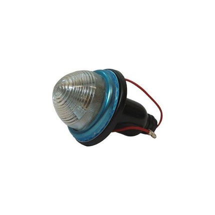 A small light bulb with a ribbed glass top, a black base, and red and black wires attached for connection—ideal for vintage Massey Ferguson 135 tractors, available as the Massey Ferguson Sidelight L/H or R/H - 880399M2 from AGCO.