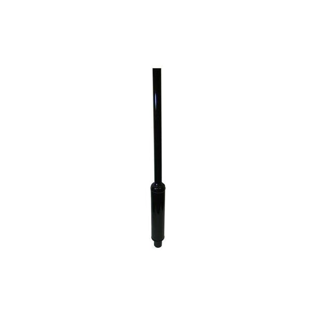 The Massey Ferguson - Silencer - 898228M94 by AGCO is a black, cylindrical shock absorber featuring a narrow upper rod and wider lower body, specifically designed for Perkins 4.203 Series engines in Massey Ferguson tractors.