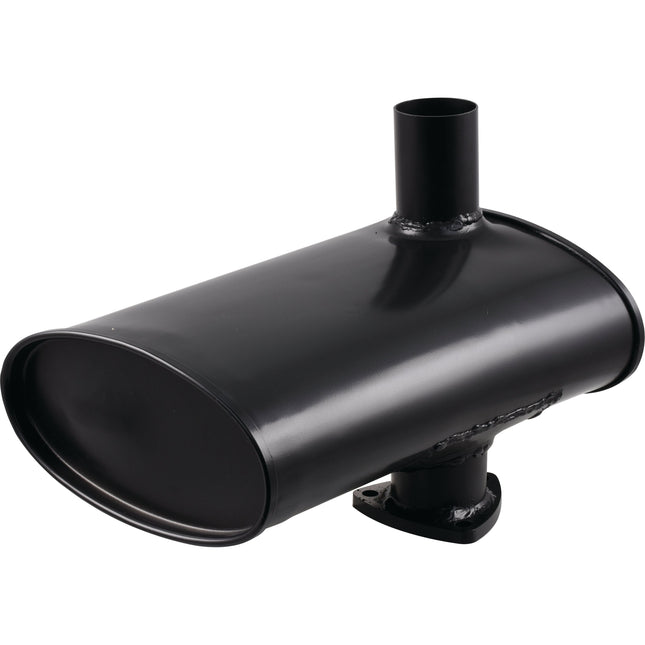The Sparex Silencer - Underhood - S.20124 is a black metal cylindrical muffler with an inlet and outlet pipe, coated with heat-resistant paint, designed for installation in a vehicle exhaust system.