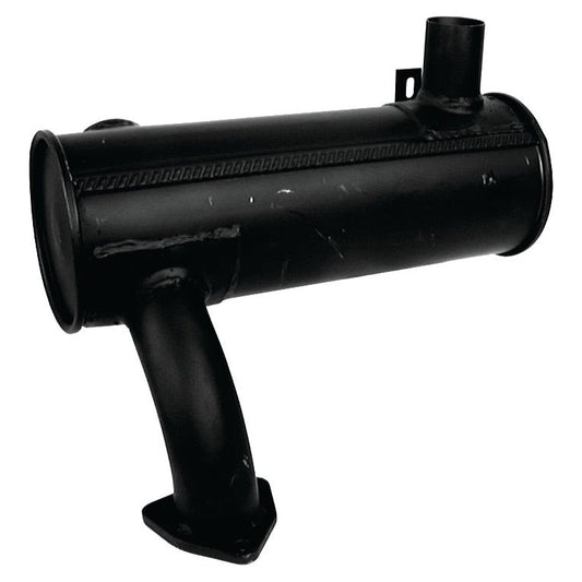 The Silencer - Underhood - S.42657 by Sparex is a black cylindrical metal component featuring a side pipe that extends downward, a vertical upward opening, and is coated with heat-resistant paint for enhanced durability.