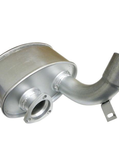Image of the Sparex Silencer - Underhood - S.43988, a metallic car exhaust muffler with a grey matt finish. It features an attached pipe and mounting bracket, with the cylindrical muffler including a 3-hole flange fitting and an additional smaller pipe for connection.