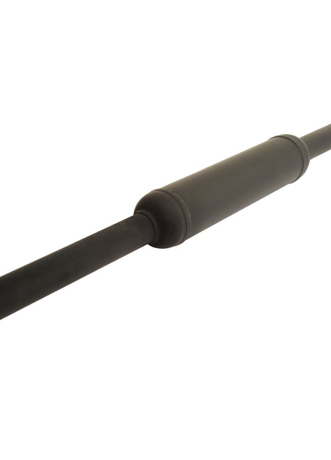 The Sparex Silencer - Vertical - S.43963 is a cylindrical automotive exhaust muffler with an attached curved pipe, specifically designed for reducing engine noise and emissions, and coated in heat-resistant paint.