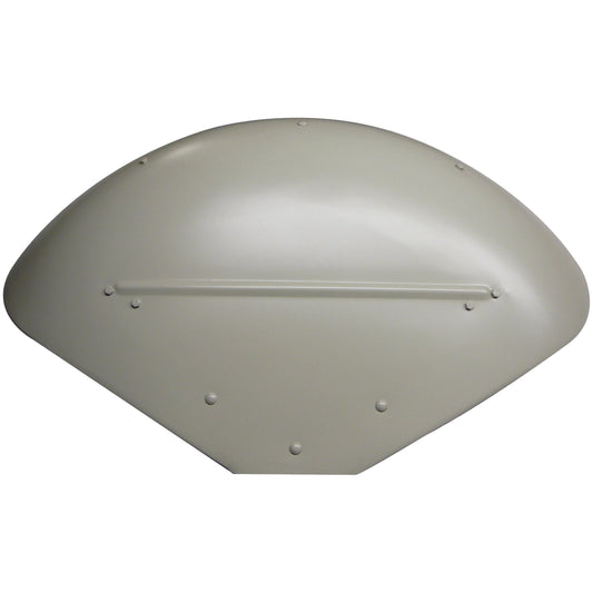 The Fender - RH & LH - S.66428 by Sparex is a smooth, curved light gray metal panel, featuring several rivets and a central horizontal ridge, resembling a streamlined shell.