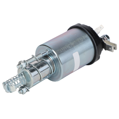 Close-up of a Massey Ferguson - Solenoid - 3904281M2 from AGCO, featuring a metal housing and attached connectors, commonly found in Massey Ferguson tractor series.