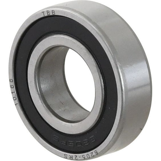 Close-up of the Sparex Deep Groove Ball Bearing (62052RS) - S.18087 by Sparex, showcasing its engraved text and black seal. This deep groove bearing features a circular shape with a central opening.