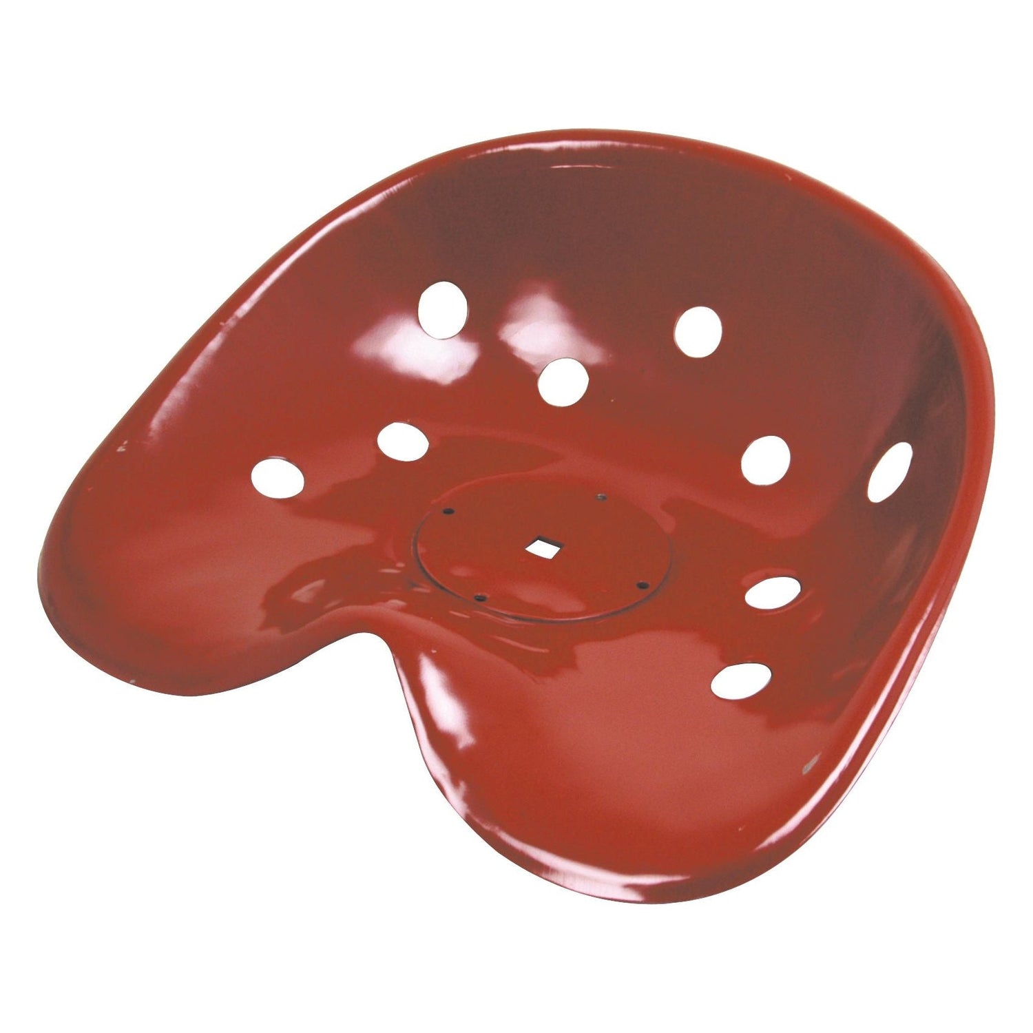 A red metal Sparex Seat Assembly (Sparex Part No. S.61598) featuring several round holes for ventilation.