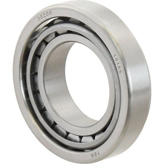 A cylindrical roller bearing with metal housing and visible roller elements, Sparex Taper Roller Bearing (30209) - S.18217.