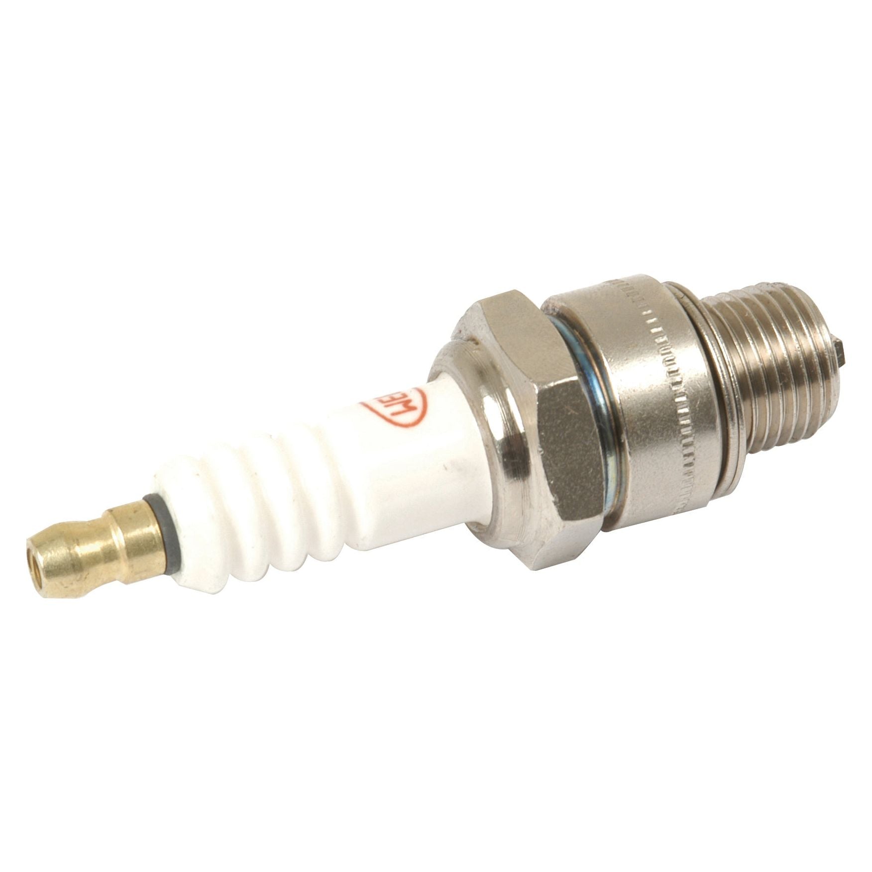 The Spark Plug - S.42611 from Sparex is equipped with a metal base, white ceramic insulator, and a central electrode. Designed for standard petrol-only engines, it features a 14 mm thread diameter and 15 mm thread length to effectively deliver electric current in internal combustion engines.