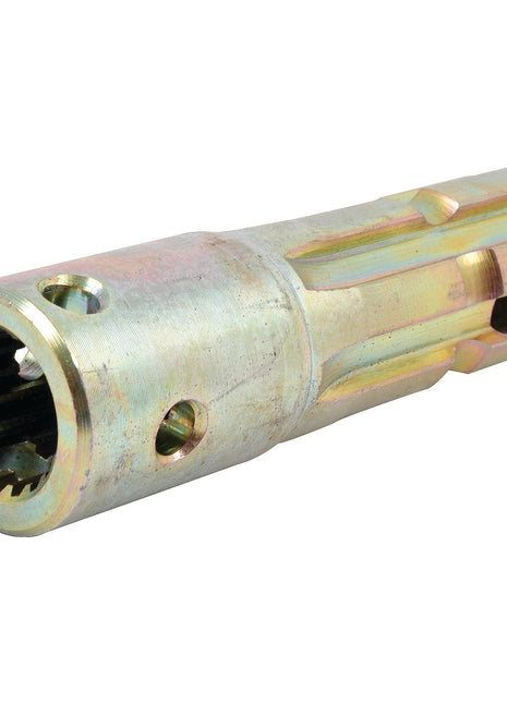 The Sparex PTO Adaptor - Female spline 1" - 18 x Male spline 1 3/8" - 6 (S.15073) is a standard duty, metallic cylindrical coupling featuring a splined interior and multiple external holes for mechanical connections, making it ideal for use as a 70HP PTO adapter.