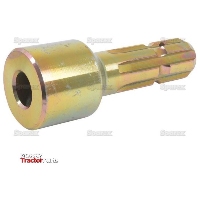 The Sparex PTO Pump Adaptor - Bore ⌀25mm x Male spline 1 3/8'' - 6. (S.15719) is a gold-colored, standard duty metal adaptor designed for up to 70HP. It features a cylindrical shape on one end and grooved sections on the other, displayed against a white background.