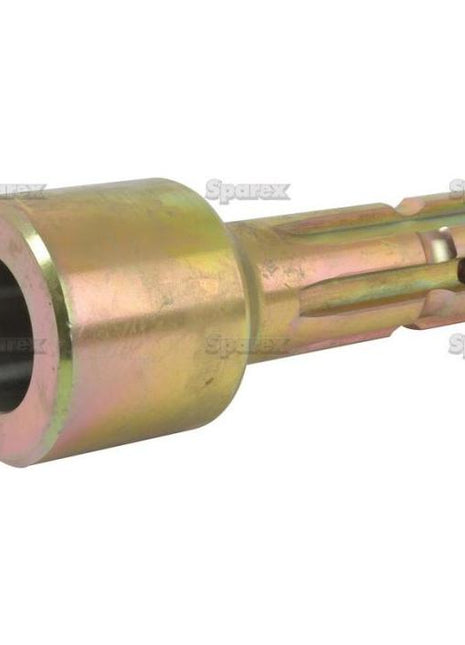 The Sparex PTO Pump Adaptor - Bore ⌀30mm x Male spline 1 3/8'' - 6 (S.16031) is a metallic cylindrical tool attachment with a hollowed end and ridged sides, designed for robust applications up to 70HP, ideal for fitting or fastening purposes.