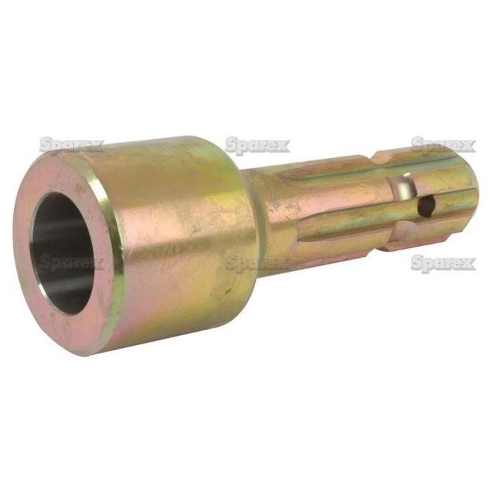 The Sparex PTO Pump Adaptor - Bore ⌀30mm x Male spline 1 3/8'' - 6 (S.16031) is a metallic cylindrical tool attachment with a hollowed end and ridged sides, designed for robust applications up to 70HP, ideal for fitting or fastening purposes.