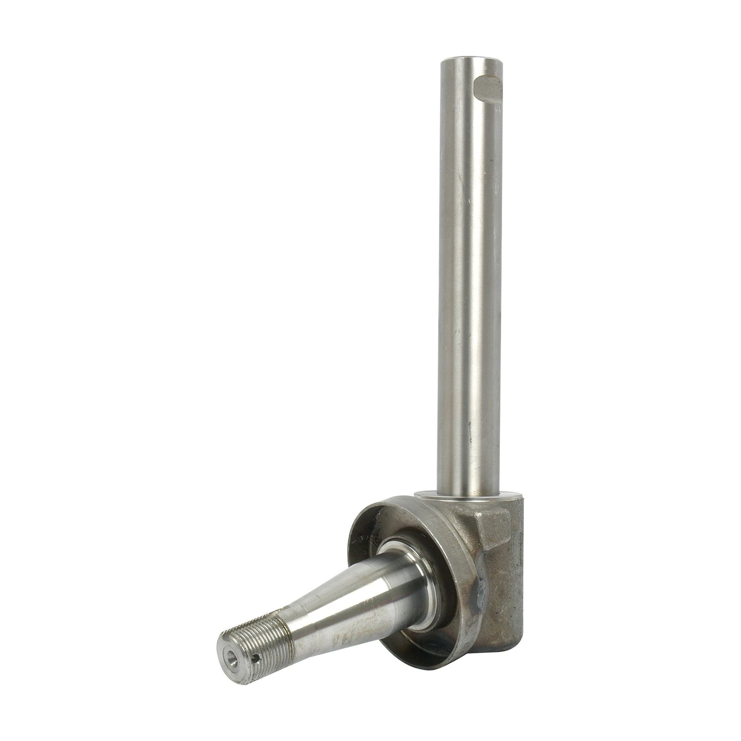 A heavy-duty metal spindle and axle assembly with a cylindrical shaft and threaded end, compatible with Massey Ferguson equipment, is offered as the Spindle RH (Sparex Part No. S.15997) by Sparex.