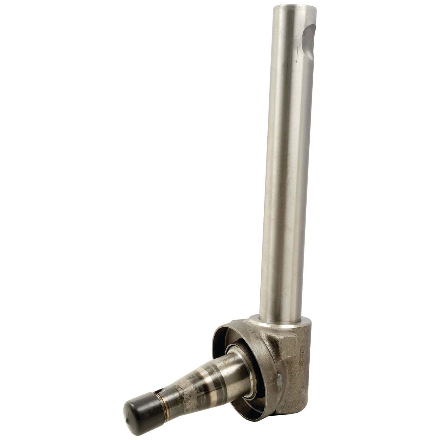 A metal automotive spindle with a cylindrical rod and a tapered, polished end, used in the suspension system of a vehicle, the Sparex Spindle RH (Sparex Part No. S.60110) is compatible with Massey Ferguson and Landini models.