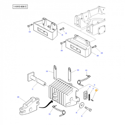 Illustrated assembly guide featuring numbered parts for the Massey Ferguson - Spirol Roll Pin - 339080X1 by AGCO, including screws, bolts, and brackets. The main component is centered with detailed connections and instructions tailored for a Massey Ferguson compact tractor.