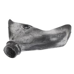 A worn-out, black Massey Ferguson Spout - 876887M2 by AGCO, featuring a mounting hole and an extended nozzle-like design.