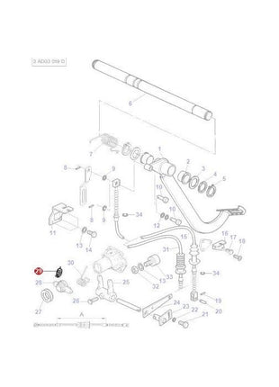 Diagram of a mechanical assembly with various numbered tractor parts and components displayed in an exploded view layout, specifically illustrating the Massey Ferguson - Spring Release Bearing - 3700450M1 from AGCO.