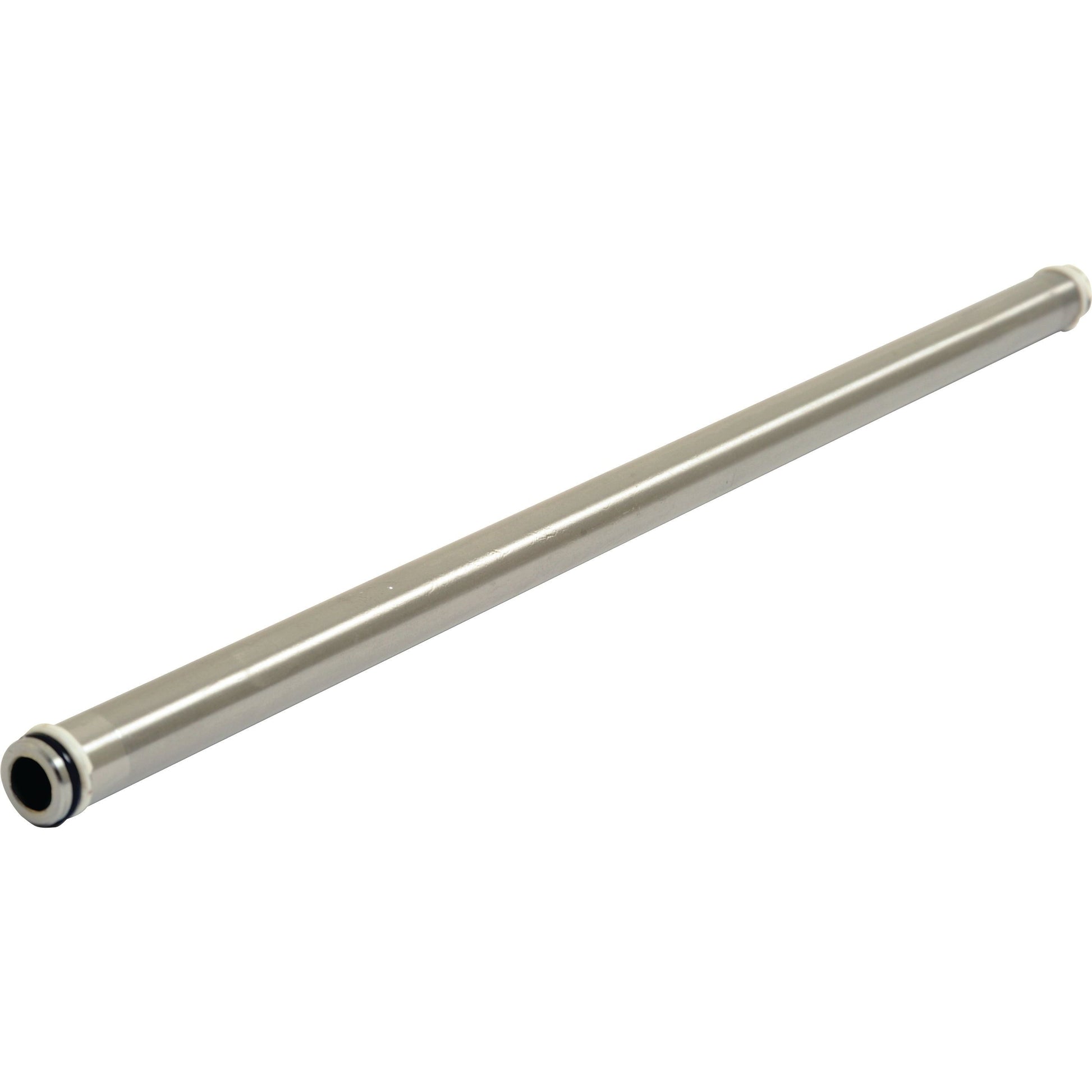 A long, cylindrical steel hydraulic pipe with a small black ring around one end, reminiscent of high-quality tractor parts from Sparex's Massey Ferguson collection, placed against a white background. This product is known as the Steel Hydraulic Pipe x and is identified by Sparex Part No.S.68408.