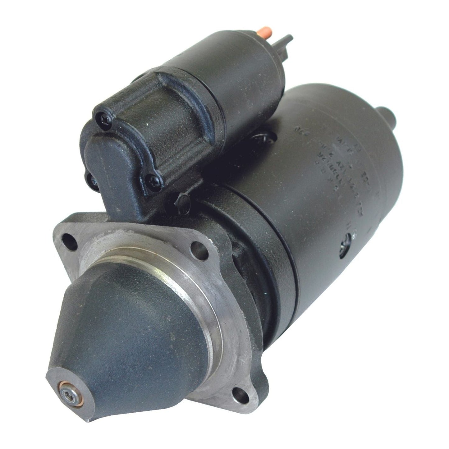 A Sparex Starter Motor - 12V, 2.8Kw (Mahle) | Part No.S.361050, featuring a black cylindrical body and a conical gear at one end.

