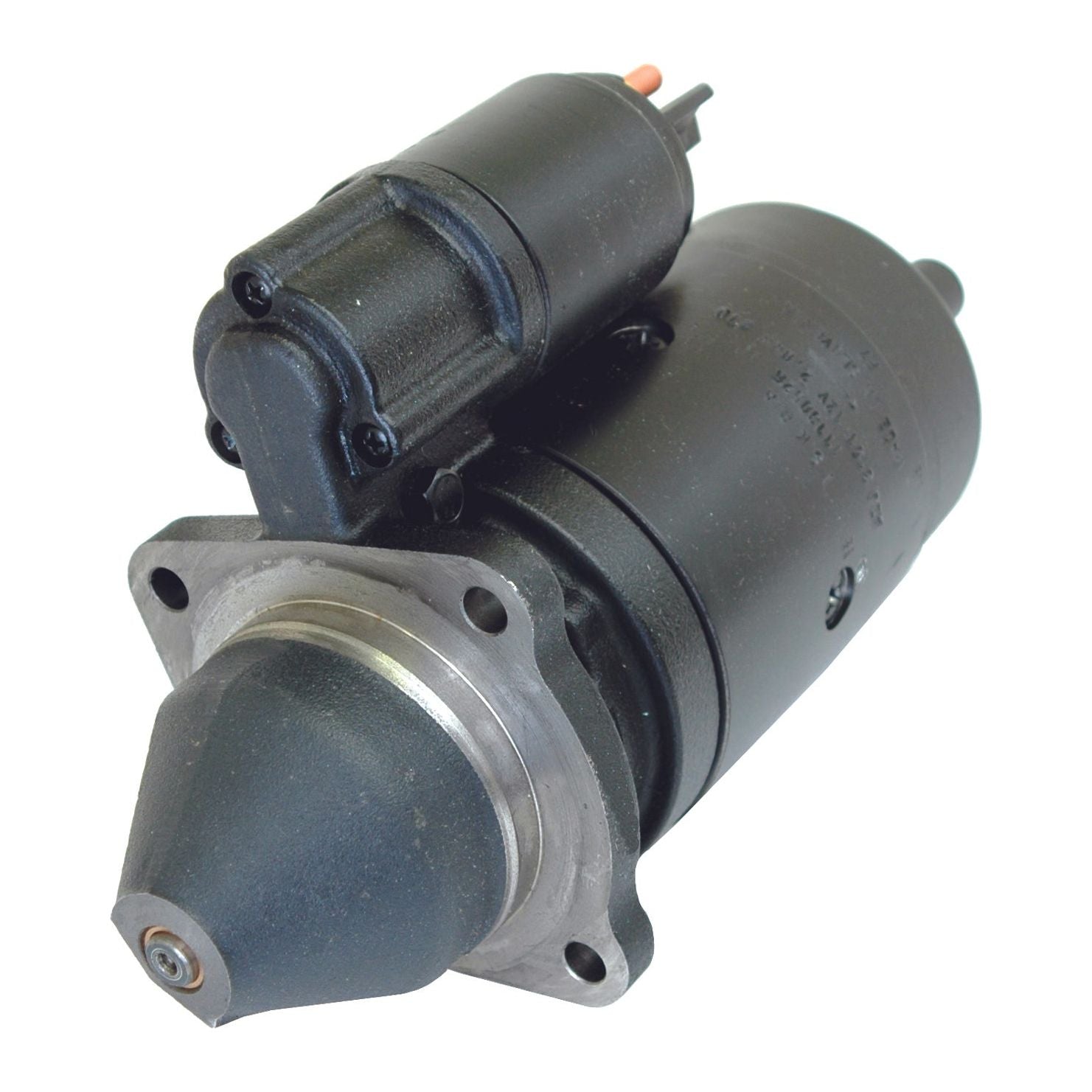 A Sparex Starter Motor - 12V, 2.8Kw (Mahle) | Part No.S.361050, featuring a black cylindrical body and a conical gear at one end.
