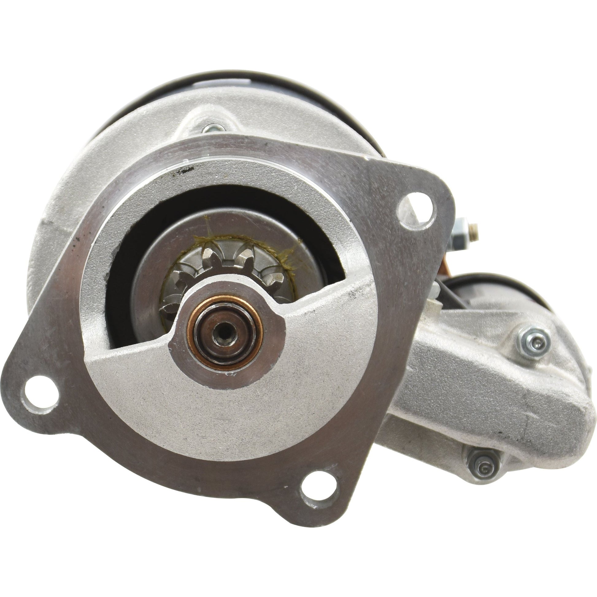 Image of the Sparex Starter Motor - 12V, 2.8Kw (Sparex) | Sparex Part No.S.361051 positioned front-facing, showing the pinion gear and mounting flange.