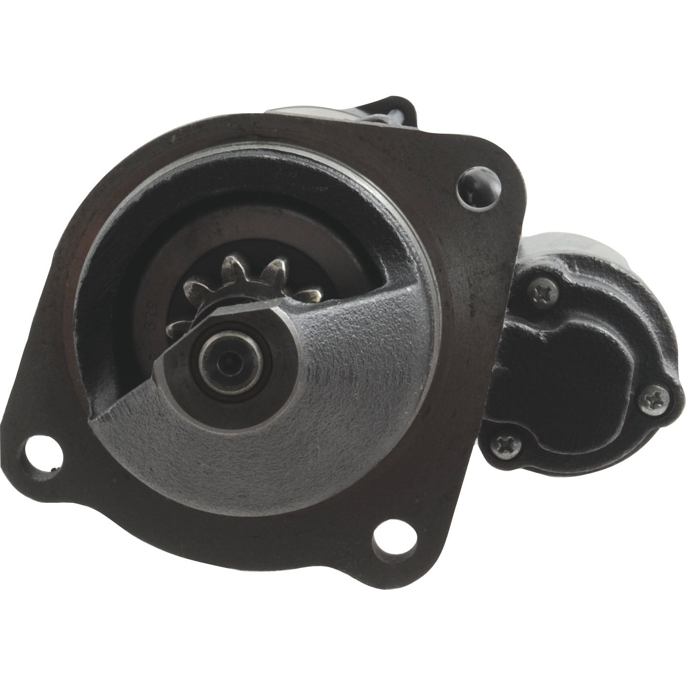 A close-up view of the Starter Motor - 12V, 3Kw, Gear Reduced (Mahle) | Sparex Part No.S.36200 by Sparex, showcasing its gear mechanism and circular opening with mounting holes on the flanged surface.