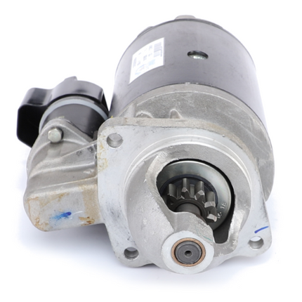Close-up view of the AGCO Massey Ferguson starter motor (part number 3763362M94) typically used in automotive engines, featuring a cylindrical metal body with housing and visible gear mechanism on one end, compatible with Perkins 4.236 Series engines.