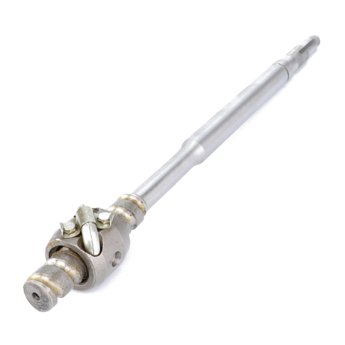 Close-up of a metallic universal joint connecting steel rods, featured in the AGCO brand Massey Ferguson Steering Column (Product Number: 1850003M92), commonly used for transmitting rotational power in the steering shaft of tractors.