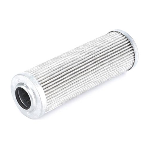 The AGCO Massey Ferguson - Steering Filter - 3619594M1 is a cylindrical metal filter with a ribbed texture, specifically designed for the Massey Ferguson 3000 Series tractors, featuring metal end caps on both sides.