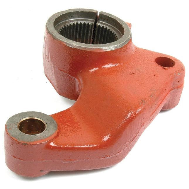 A red metal Steering Shaft Bracket (Sparex Part No. S.40122) featuring two holes and an internal gear-like structure, designed for Massey Ferguson tractors.