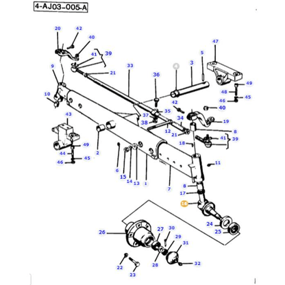Diagram of the AGCO Massey Ferguson - Steering Spindle (3304034M91) vehicle suspension parts with numbered labels.